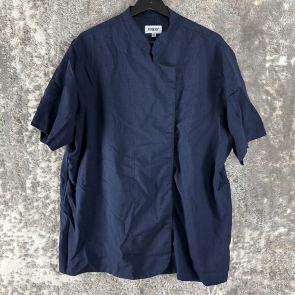 Finery Womens Size M Casual Snap Button Top Navy Short Sleeve - Picture 1 of 7